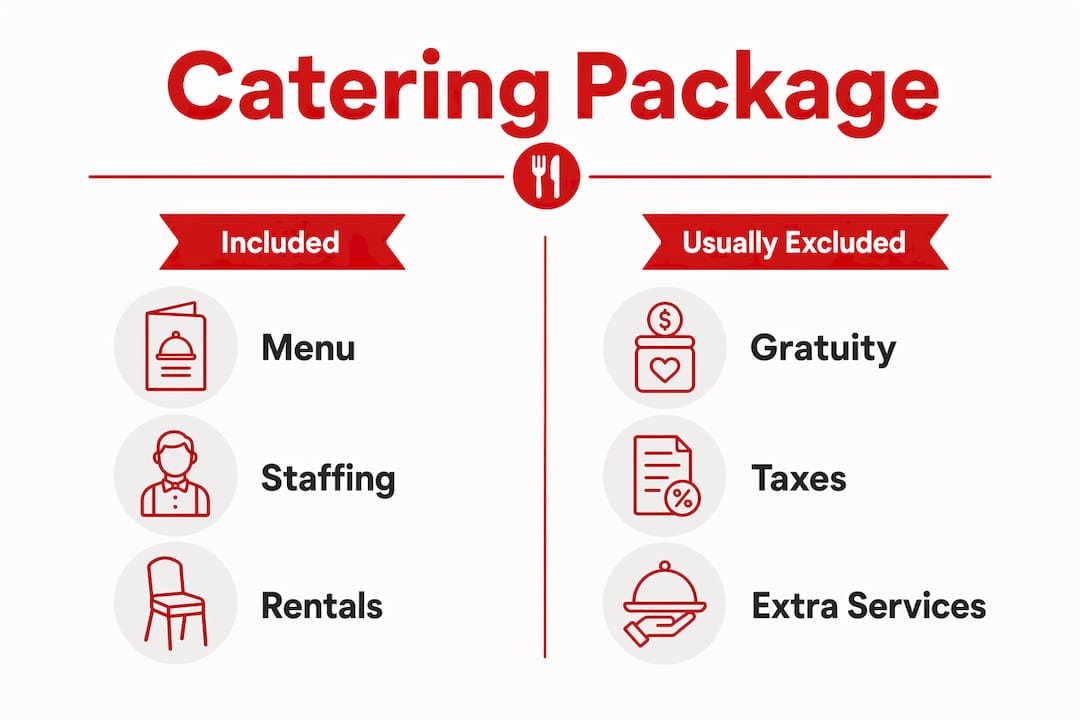 Infographic comparing catering package inclusions and exclusions